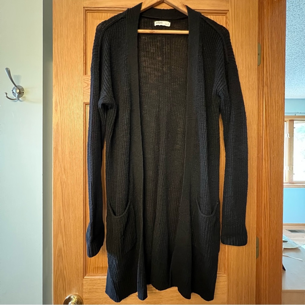 Black Open-Front Cardigan Sweater